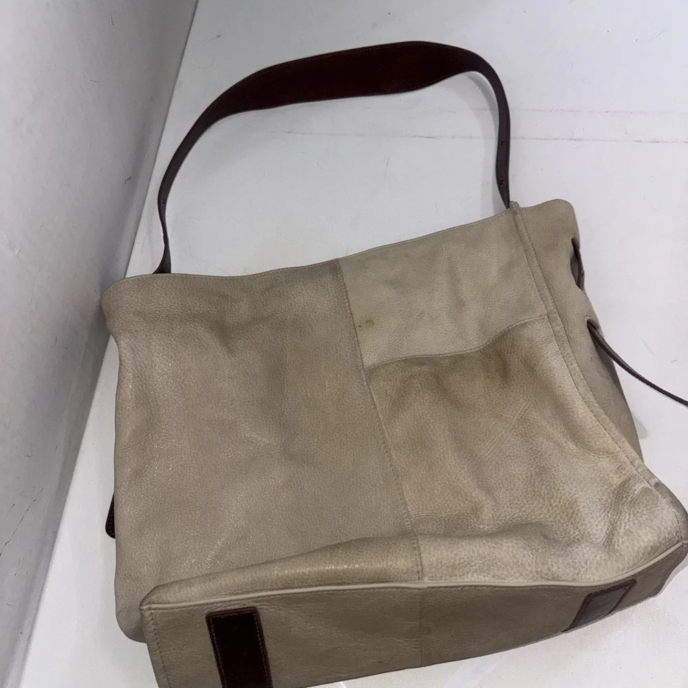 HOBO International Leather Western Beige & Brown Slouchy Tote Bag Purse Handbag